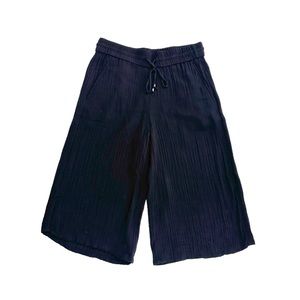 Eileen Fisher black 100% organic cotton crepe cropped wide-leg pants drawstring